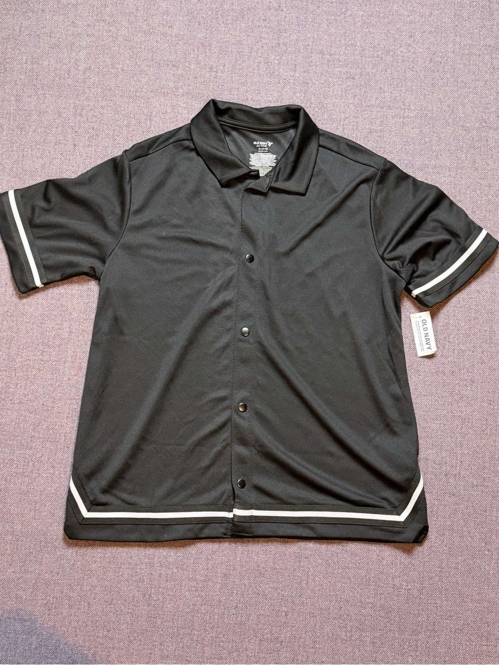 Old Navy Black Short-Sleeve Baseball Snap up with White Stripe Trim
